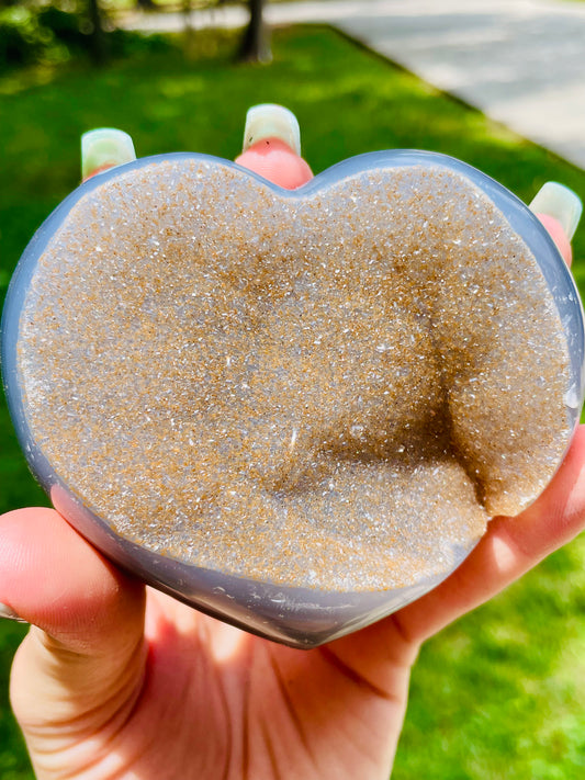 Uruguayan Orange Druzy Agate Heart - Large