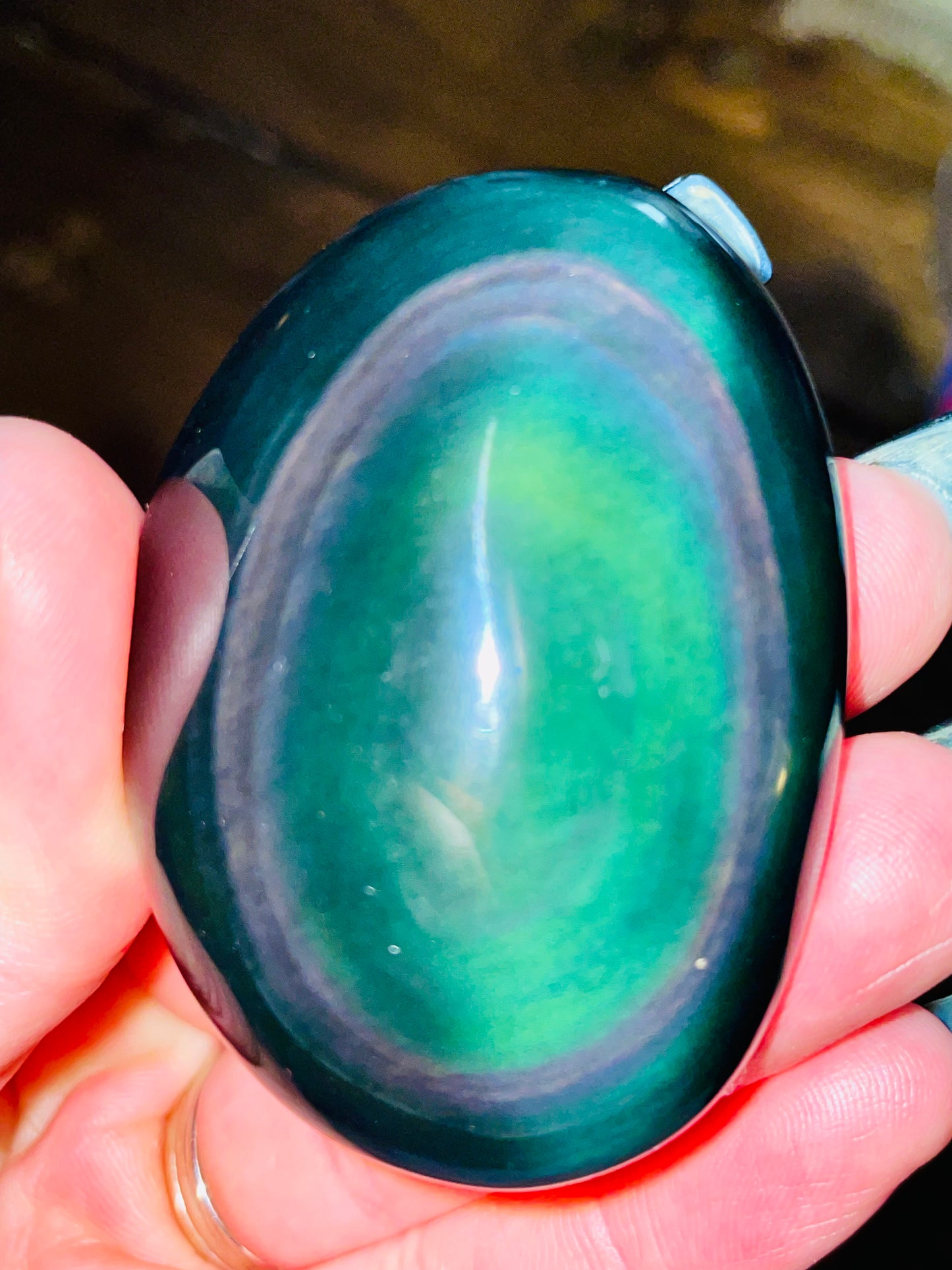 Galactic Pastel Rainbow Obsidian Palmstone - Medium