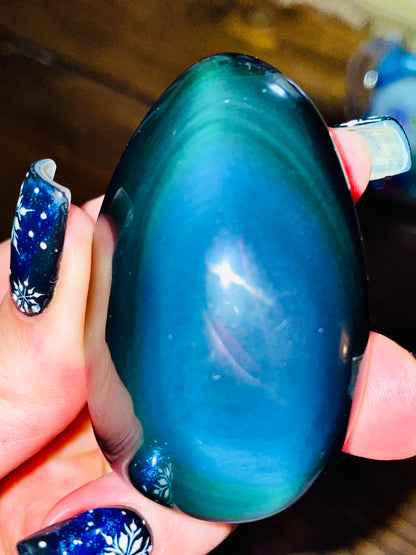 Blue Aurora Rainbow Obsidian Palmstone - Medium