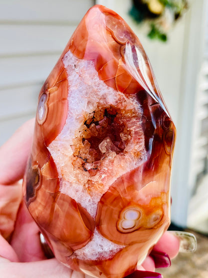 Carnelian with Druzy Quartz Flame