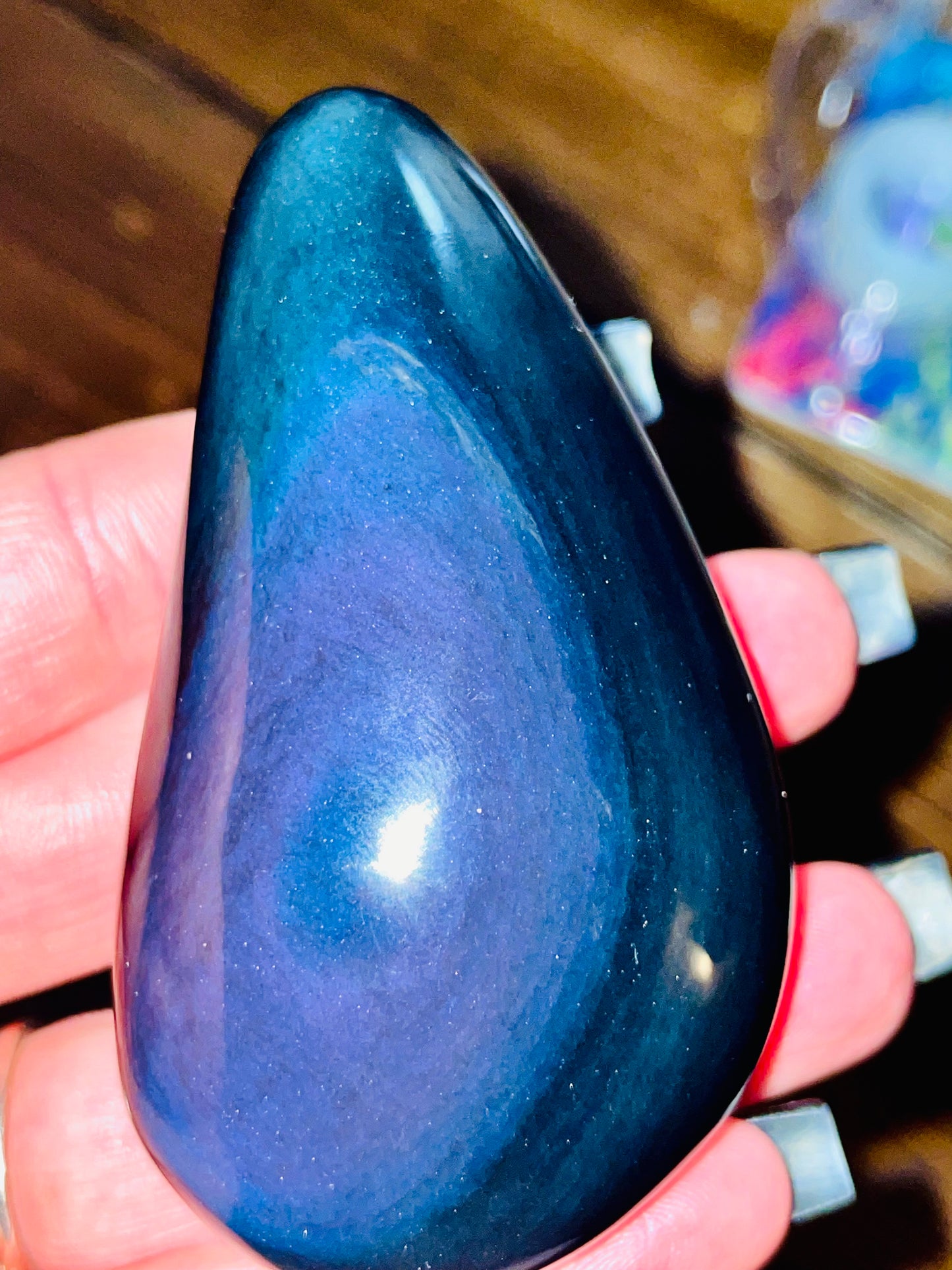 Blue Aurora Rainbow Obsidian Palmstone - Large