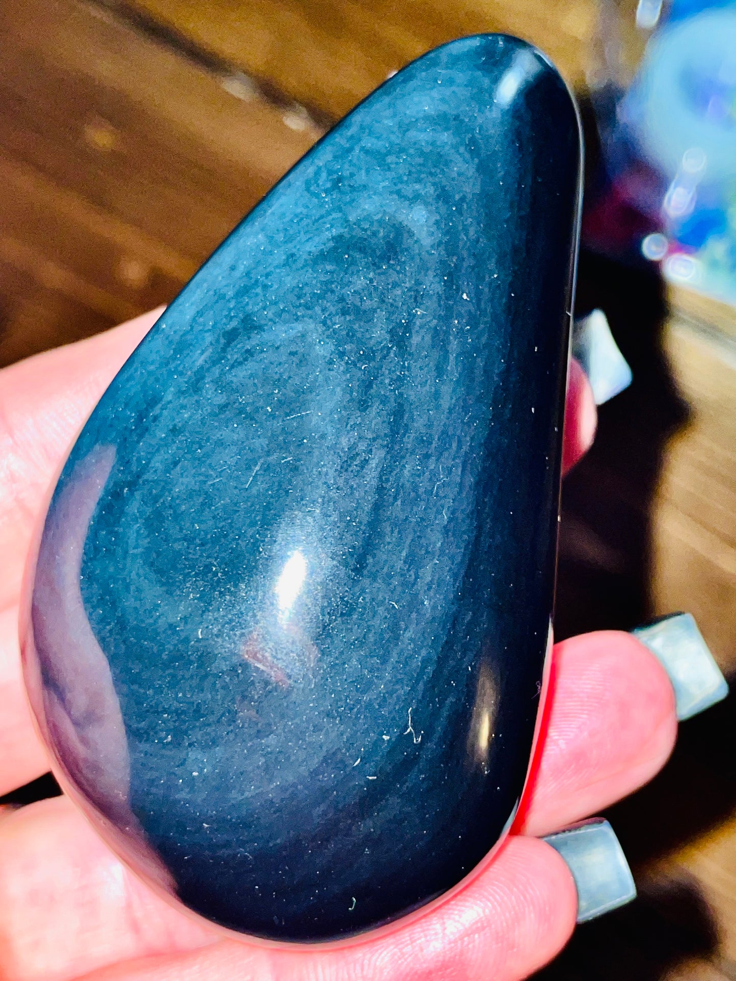 Blue Aurora Rainbow Obsidian Palmstone - Large