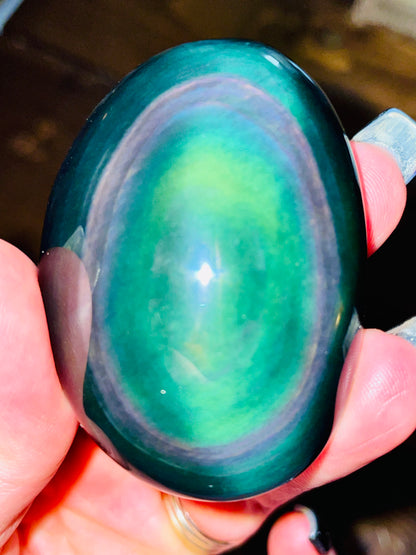 Galactic Pastel Rainbow Obsidian Palmstone - Medium