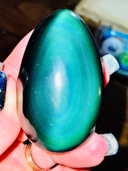 Blue Aurora Rainbow Obsidian Palmstone - Medium