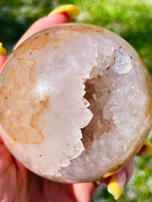 Uruguayan Amethyst Geode Sphere with Honeycombed Hematoid